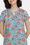 Zivame Blotched Bloom Woven Pyjama Set - Pool Blue — thumbnail 5